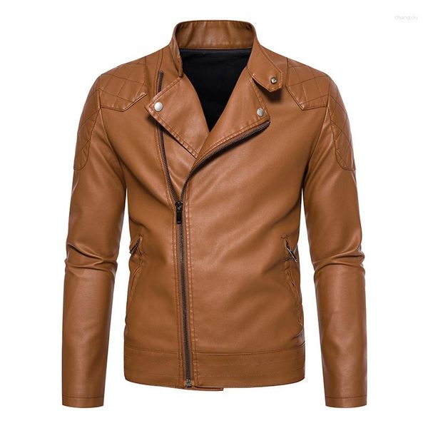 Herenjassen Heren Leren jas Motor Biker Zacht Lichte jassen Kaki Zwart Casual Windjack Rits Mannelijke PU Uitloper Cool Luxe