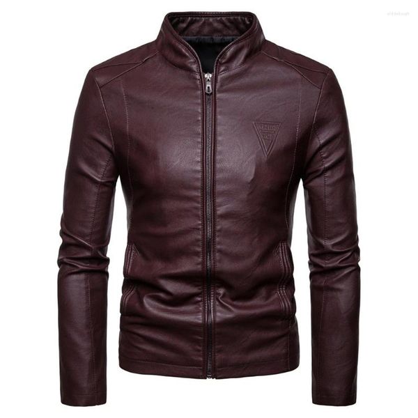 Chaquetas para hombres Hombres de cuero de manga larga Chaqueta ajustada PU con cremallera Biker Vintage Retro Coat Camisas de motocicleta a prueba de viento