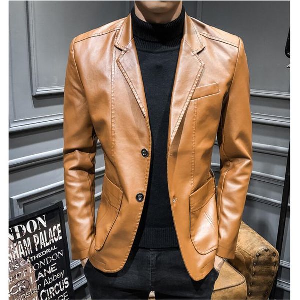 Vestes pour hommes combinaisons en cuir des hommes Blazers Coats Fashion Male Slim Fit Pu Overcoats taille 6xl 230213