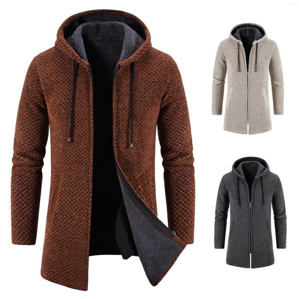 Chaquetas para Hombre, chaqueta larga para Hombre, suéter de invierno, cárdigan, abrigo de punto frío con capucha de primavera, abrigo de lana elegante con cremallera para Hombre Y2K