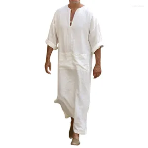 Herenjassen Heren Midden-Oosten Dashiki Lang gewaad Effen Kleur Halve mouw Zakken Split Kaftan Thobe Dubai Casual overhemd Tops Voor de lente