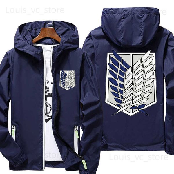 Chaquetas para hombres Hombres Deporte al aire libre Anime ATTACK ON TITAN Abrigo con capucha delgada Protector solar reflectante Cortavientos Piel Ciclismo Camping Piloto Chaqueta 7XL T230912