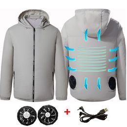 Heren Jassen Mannen Outdoor zomer USB Elektrische ventilator koeling jas mannen Airconditioning Fan Kleding Zonnesteek kap Jas 221129