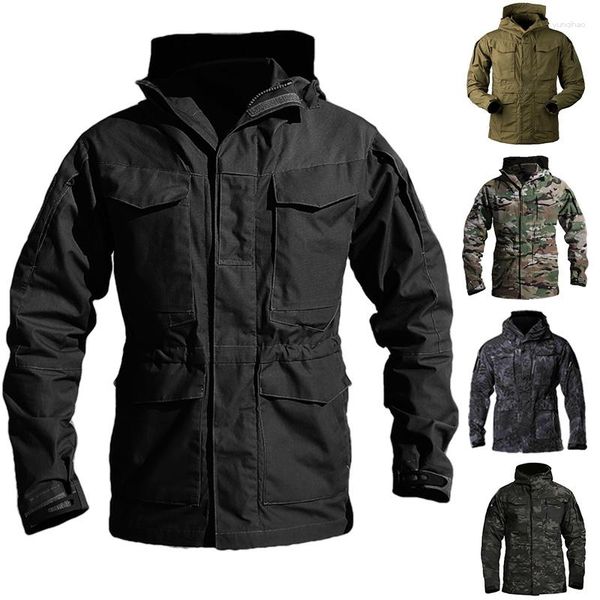 Chaquetas para hombres Hombres al aire libre Táctico Cortavientos Chaqueta Cintura Ajustable A prueba de viento Mediados de longitud Ocio con sombrero Otoño Invierno Abrigo