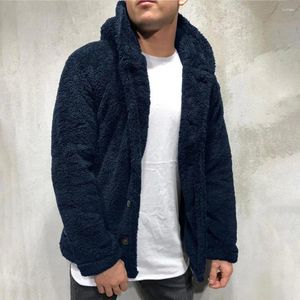 Chaquetas para hombres Hombres Ropa exterior Invierno con capucha Abrigo de lana mullida con cierre de botón Grueso Cálido para clima frío Manga larga Sólido