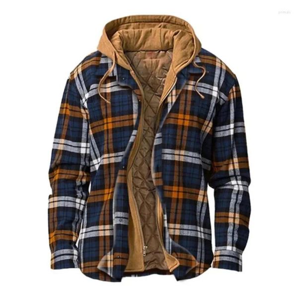 Vestes pour hommes Hommes Pardessus Streetwear Manteaux Casual Plaid Veste à capuche Mode d'hiver Haute Qualité Bouton Poche Chaud Lâche Manches Longues