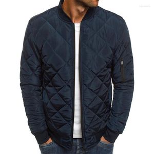 Chaquetas para hombre, chaqueta acolchada acolchada para hombre, chaqueta informal con cremallera para invierno, bombardero cálido a cuadros, abrigo de pie, prendas de vestir a prueba de viento