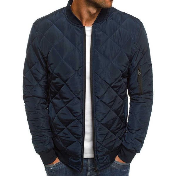 Vestes pour hommes Hommes matelassé veste rembourrée décontractée fermeture éclair hiver chaud Bomber veste décontractée à carreaux Stand-Up manteau zippé coupe-vent vêtements d'extérieur T221017