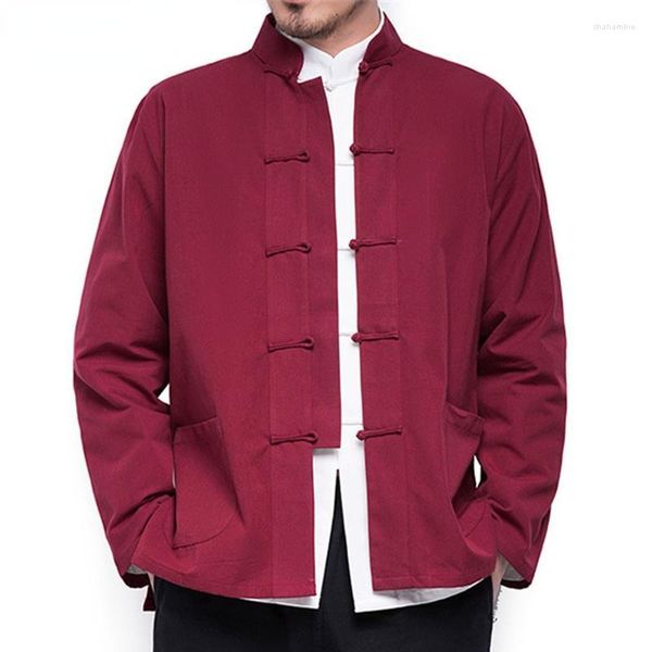 Männer Jacken Männer 2022 Herbst Chinesischen Stil Baumwolle Leinen Mantel Lose Kimono Strickjacke Männer Einfarbig Oberbekleidung Jacke Mäntel m-5XL