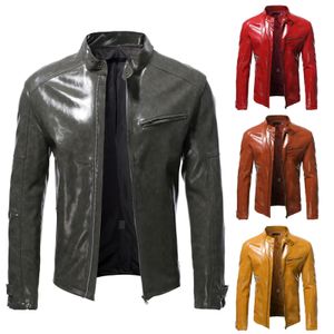 Vestes pour hommes Automne Brillant Veste en cuir Mode Auto-culture Collier de moto Costume PU Beau Court Top S-5XL 231127