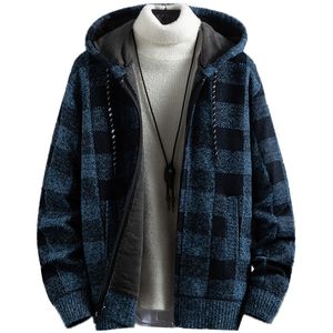 Vestes pour hommes Automne Hiver Plaid Casual Cardigan À Capuche Cachemire Épaississement Chaud Pull Homme Zipper Ajouter Laine Tricot Veste Manteau 220826