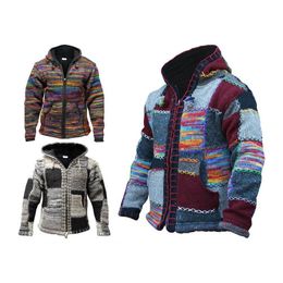 Vestes pour hommes Veste de manteau tricoté décontracté pour hommes à manches longues bloc de couleur ethnique coton mélangé avec poches vestes à capuche d'extérieur quotidiennes pour hommes LL220826