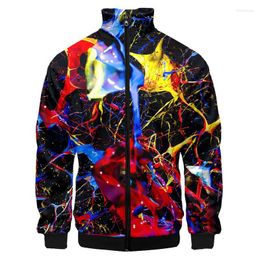 Men's Jackets Men's kleurrijke verf spatten bomber jas mannen stand-up carraresleeve jassen 3D digitale printen casual honkbal vrouwen