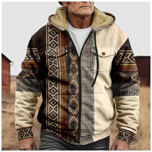 Herenjassen Herenfleece met lange mouwen en rits Hoodies Vintage prints Retropatroon Winterparka's Jas voor heren/dames Bovenkleding L240129