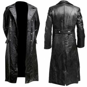 Men's Jackets Men's Duitse klassieker WW2 militaire uniform officier Black Real Leather Trench Coat 230208