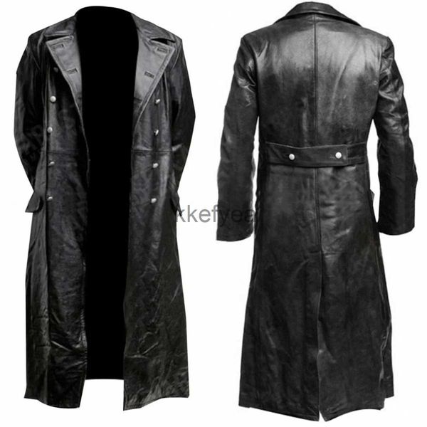 Chaquetas para hombres HOMBRE CLÁSICO ALEMÁN WW2 UNIFORME MILITAR OFICIAL NEGRO TRENCH DE CUERO REAL J231219