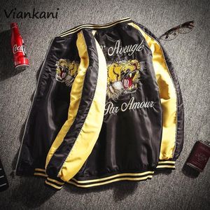 Herenjacks herenjack herfst geborduurd tijgerhoofd satijn honkbal mode jaket bomber streetwear overjas 230321