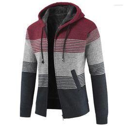 Vestes pour hommes Veste pour hommes Hommes Sweat à capuche à manches longues Casual Lâche Poche rayée Zip Front Cardigan Sports Manteau Femme Hiver 2022 Noël