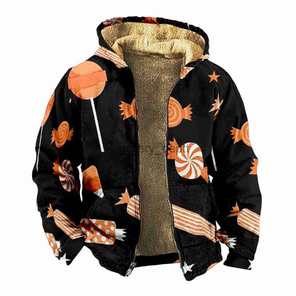 Chaquetas para hombres Chaqueta para hombres Personalizada Casual Halloween Candy Impresión de manga larga Cremallera Suéter Abrigo Grueso Algodón Cálido Chaqueta de alta calidad J230928