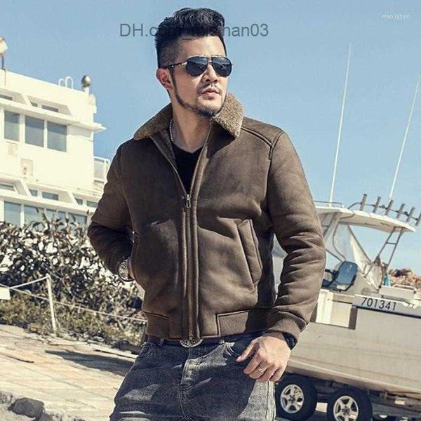 Vestes pour hommes Vestes pour hommes 2023 Vêtements d'hiver pour hommes d'âge moyen Veste en laine d'agneau pour hommes Vêtements d'extérieur Beau col en fourrure marron Business Biker Manteau chaud Homme Z230724