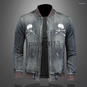 Men's Jackets Vestes pour hommes 2023 printemps automne haute qualité exceptionnelle broderie fermeture éclair col montant mince Hip Hop à manches longues veste en jean x0913 x0913