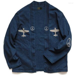 Heren Jackets Heren Japan Kapital Solid Color Print Retro Aircraft Anti War Blue Dye Taoïst Robe jas heren en dames lang