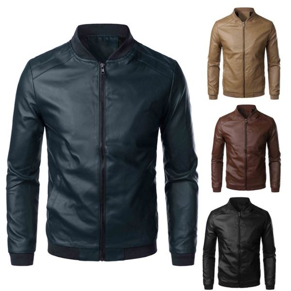 Vestes pour hommes Veste en cuir pour hommes Mode Moto Slim Fit PU Leather Stand Collar Jacket 230417