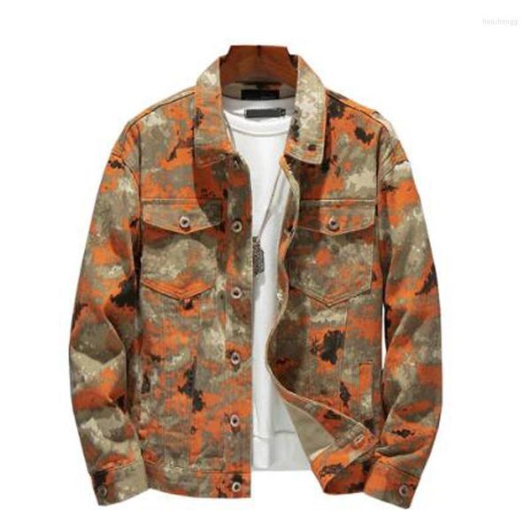 Chaquetas para hombres Moda masculina Desierto Camuflaje Cargo Denim Chaqueta suelta Militar Turn Down Collar Jean Coat Streetwear Outerwear