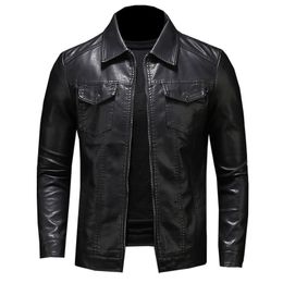 Jaquetas masculinas jaqueta de couro de motocicleta masculina tamanho grande bolso preto com zíper lapela slim fit masculino primavera e outono casaco pu de alta qualidade M-5Xl 230710