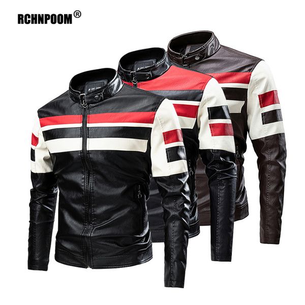 Vestes pour hommes Veste en cuir de moto pour hommes marque décontracté chaud polaire Biker Bomber PU veste mâle coupe-vent hiver Vintage pardessus 230204