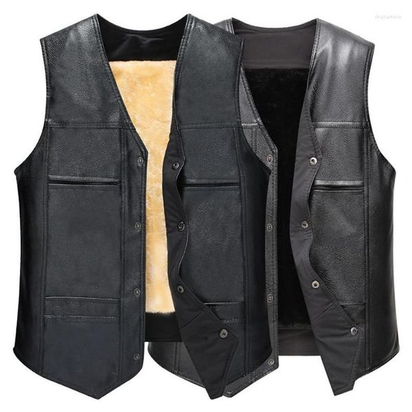 Hommes vestes hommes moto gilet col en V sans manches tout Match Faux cuir coupe-vent Extra chaud gilet manteau 2022