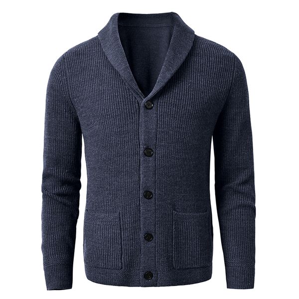 Vestes pour hommes Cardigan à col châle pour hommes Pull coupe ajustée en tricot torsadé boutonné Pull en laine mérinos noir LLL220826