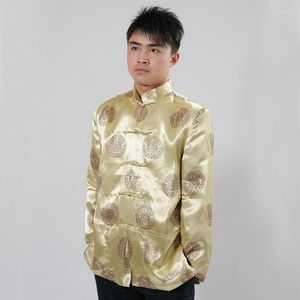 Vestes pour hommes Chemise pour hommes Chemisier traditionnel chinois Kung-Fu Veste Manteau à manches longues Robe Chines Hanfu Gold