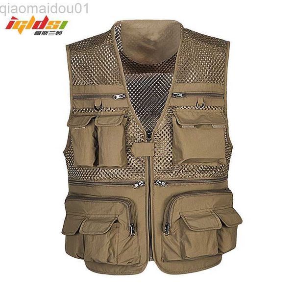 Hommes Vestes Hommes Été Photographe Gilet Maille Travail Sans Manches Veste Déchargement Tactique Gilet Manteau Mode Outil Beaucoup De Poche Gilet Mâle L230721