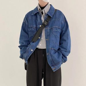 Vestes pour hommes Vintage bleu foncé couleur Denim veste en vrac vêtements coréens marque vêtements d'extérieur beaux garçons Cowboy manteaux S-2XL 231130