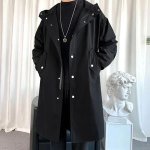 Herenjassen Windjack voor heren Lang Trench Oversize Los Street chic Capuchon Vintage Zwarte jassen High Street Casual Heren Bovenkleding 231118