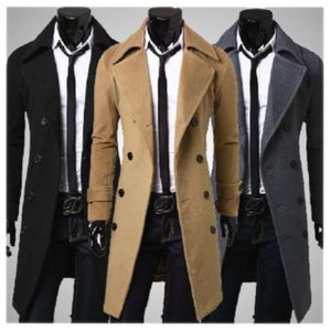 Chaquetas para hombres Chaqueta cortavientos para hombre Vintage Black Camel otoño invierno cortavientos de negocios abrigo largo clásico vintage con doble botonadura para hombre 221130