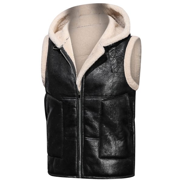 Chaquetas de hombre Chaleco de una sola pieza de piel de invierno para hombre chaqueta cálida con capucha informal chaleco de lana de cordero