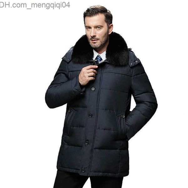 Chaquetas para hombres chaqueta de invierno para hombres chaqueta de piel genuina con capucha gruesa tibia tibia pato blanco desmontable parka a prueba de viento gran tamaño Z230816