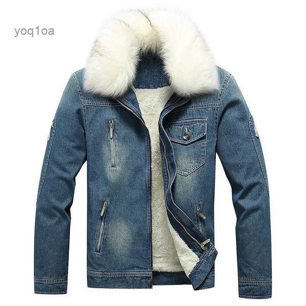 Men's Jackets Veste d'hiver en Jean pour hommes, vêtements d'extérieur chauds, manteau en Denim, grande taille, doublure polaire plus épaisse, veste à col en fourrure pour Couple MY211L231026