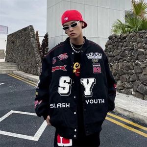 Herenjacks Heren Y2K Retro-borduurwerk Patch Racing Suit Street Hip-Hop Spring en Autumn Motorcycle Suit American Jacket Man 230531