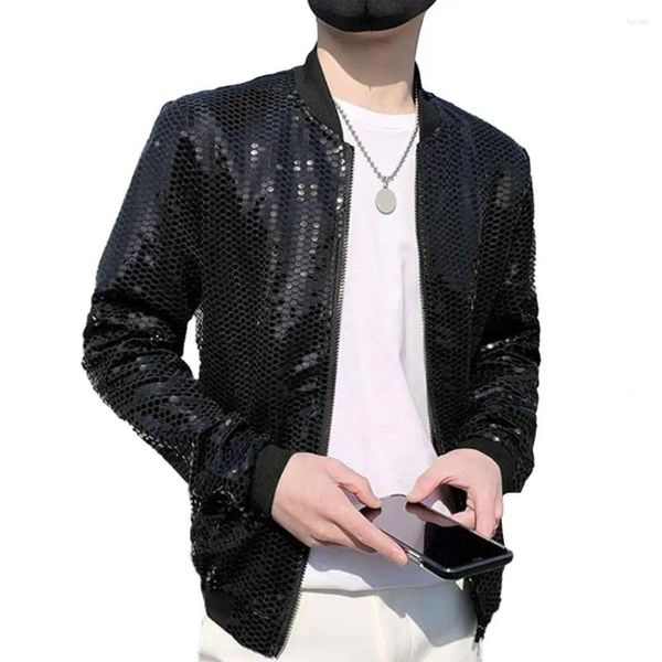 Jackets masculinas para hombres lentejuelas de moda lentejuelas para club stage streetwear destacando con este delgado béisbol