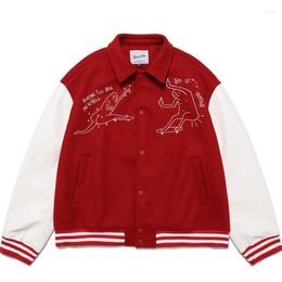 Mannen Jassen Mannen Parodie Patroon Borduren Korte Varsity HipHop Japanse Harajuku Retro Baseball Jas Vrouw Losse Rode Bomber Uitloper