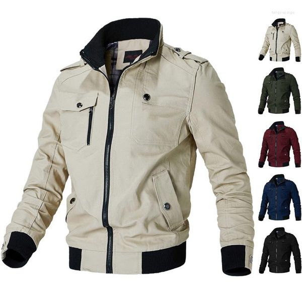 Vestes pour hommes hommes printemps militaire Chaquetas col montant décontracté mince manteaux multi-poches outillage automne