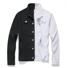 Chaquetas para hombres hombres streetwear negro blanco dos tonos patchwork slim fit jean motocicleta hombre hip hop algodón casual denim abrigos