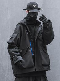 Jaquetas masculinas masculinas streetwear jaqueta com capuz techwear 2022 moda casaco com bolso com zíper