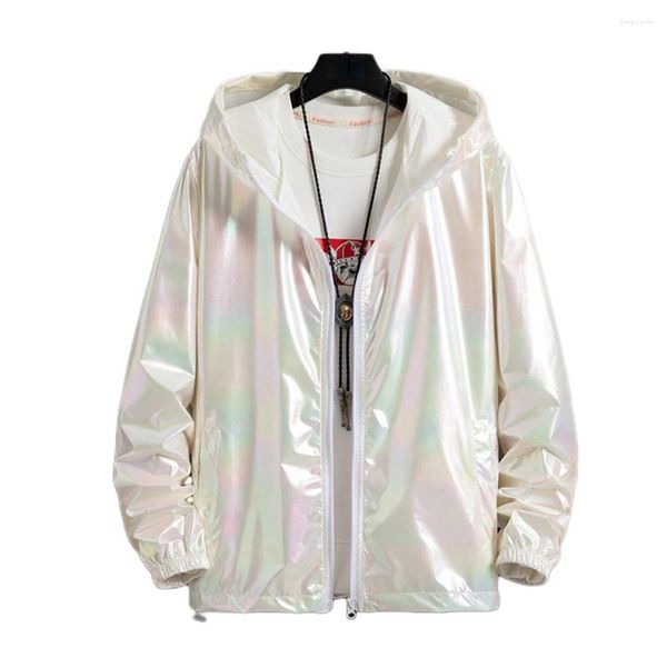 Chaquetas para hombres hombres verano seda seda ligera liviana colorida reflectante refreen sudadera con capucha de manga larga cubierta para hombre chaqueta