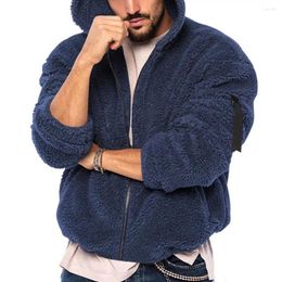 Jackets para hombres Hombres espesos chaqueta de vellón de altura de moda con capucha con capucha con cierre de cremallera espesada mangas largas para invierno otoño