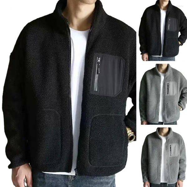 Chaquetas para hombres Hombres Chaqueta de terciopelo engrosada Imitación Abrigo de lana de cordero Cálido Outwear de invierno con cuello de soporte Polar Polar para casual