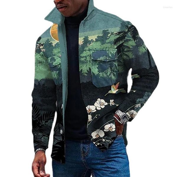 Chaquetas para hombre, camisas Tideway para hombre, blusa Harajuku Vintage con estampado de leopardo de talla grande de manga larga, blusa holgada informal con botones de solapa para primavera y otoño